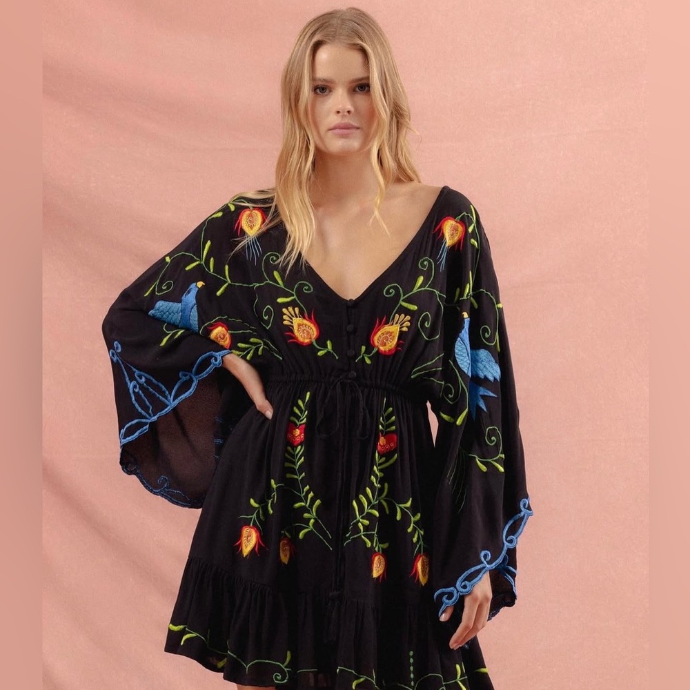 Fillyboo Black Dress with Colorful Embroidery